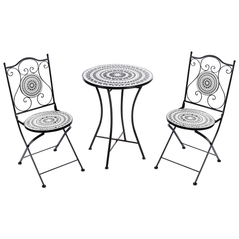 Caféssett utendørs sammenleggbar Comiso Jern - Svart/Hvit - Hagemøbler & utemiljø - Hagegruppe - Cafemøbler & cafesett