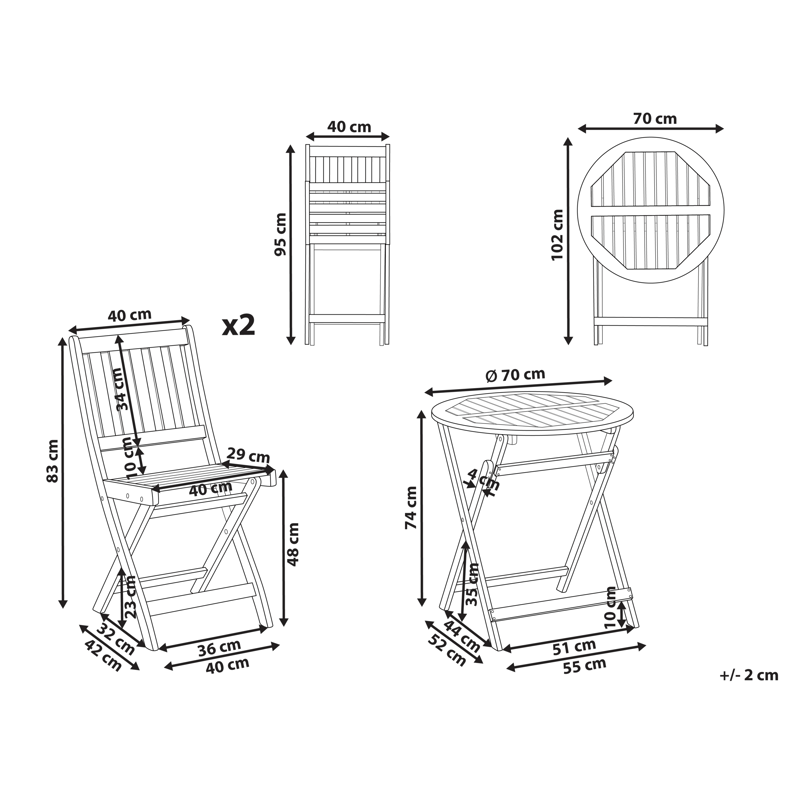 Caféssett utendørs sammenleggbar Febbio akasietre - Brun - Hagemøbler & utemiljø - Hagegruppe - Cafemøbler & cafesett