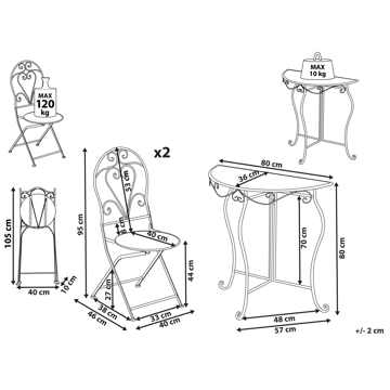 Caféssett utendørs sammenleggbar Folelli Jern - Beige - Hagemøbler & utemiljø - Hagegruppe - Cafemøbler & cafesett