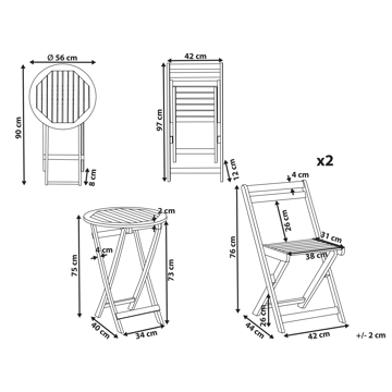 Caféssett utendørs sammenleggbar Sacile akasietre - Brun - Hagemøbler & utemiljø - Hagegruppe - Cafemøbler & cafesett