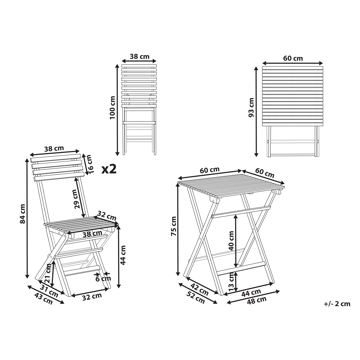 Caféssett utendørs sammenleggbar Solarolo akasietre - Brun - Hagemøbler & utemiljø - Hagegruppe - Cafemøbler & cafesett