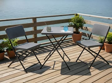 Caféssett utendørs sammenleggbar Trappeto - Grå/Svart - Hagemøbler & utemiljø - Hagegruppe - Cafemøbler & cafesett