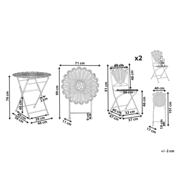 Caféssett utendørs sammenleggbar Pavia Jern - Hvit - Hagemøbler & utemiljø - Hagegruppe - Cafemøbler & cafesett