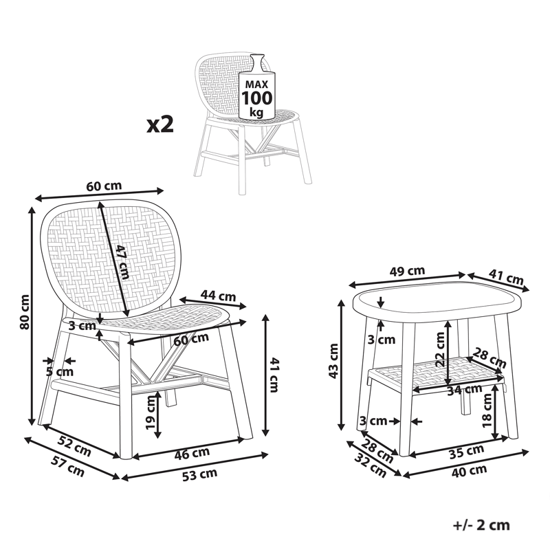 Caféssett utendørs Sicelle - Hvit - Hagemøbler & utemiljø - Hagegruppe - Cafemøbler & cafesett
