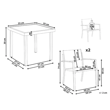 Caféssett utendørs Tavoleto Stål - Mørkegrå - Hagemøbler & utemiljø - Hagegruppe - Cafemøbler & cafesett
