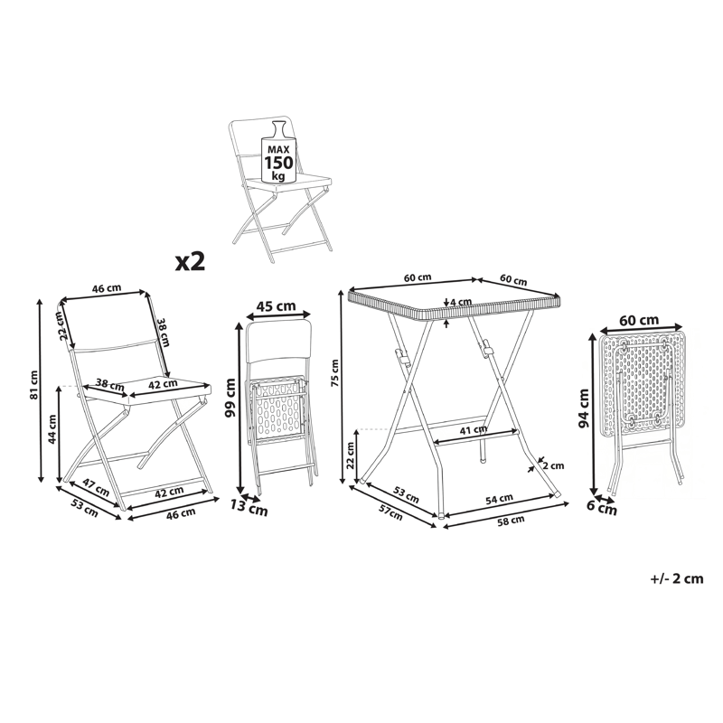 Caféssett utendørs Trappeto - Svart - Hagemøbler & utemiljø - Hagegruppe - Cafemøbler & cafesett
