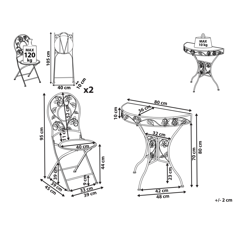 Caféssett utendørs Yaviza Jern - Beige - Hagemøbler & utemiljø - Hagegruppe - Cafemøbler & cafesett