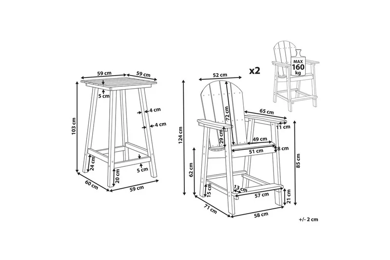 Cafeset Beliani Adirondack Blå Red - Hagemøbler & utemiljø - Hagegruppe - Cafemøbler & cafesett