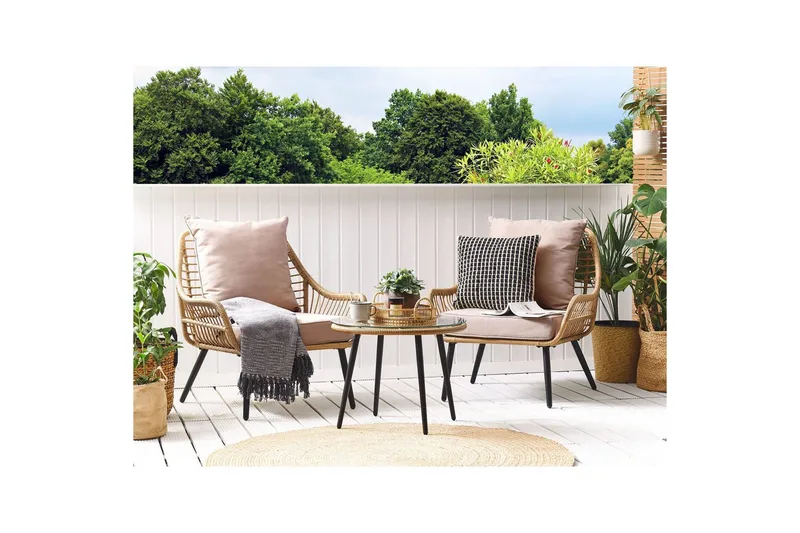 Cafeset Beliani Laureto Grå Natural||Beige||Black - Hagemøbler & utemiljø - Hagegruppe - Cafemøbler & cafesett