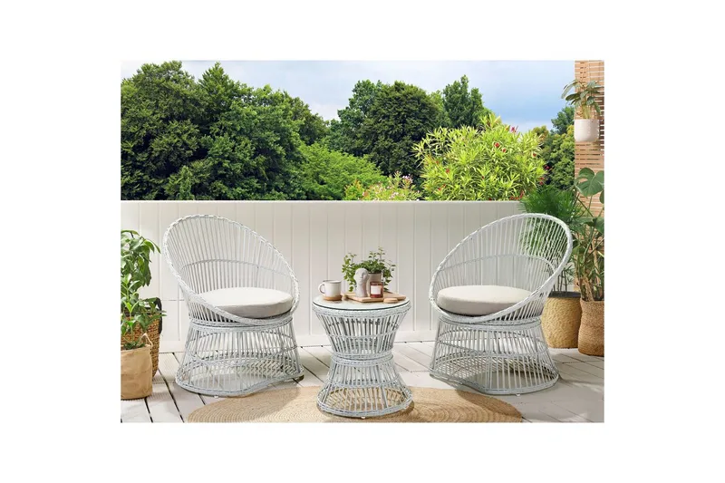 Cafeset Beliani Mesyna Beige/grå White||Beige - Hagemøbler & utemiljø - Hagegruppe - Cafemøbler & cafesett