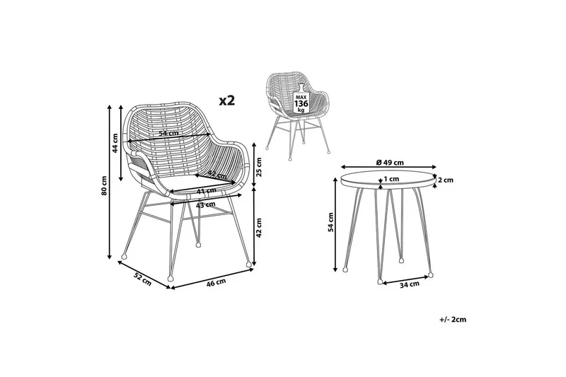 Cafeset Beliani Tropea II Natural - Hagemøbler & utemiljø - Hagegruppe - Cafemøbler & cafesett
