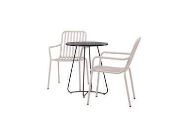Bacong Cafésett Rund 60 cm + 2 Peking Karmstoler - Beige/Svart - Hagemøbler & utemiljø - Hagegruppe - Cafemøbler & cafesett