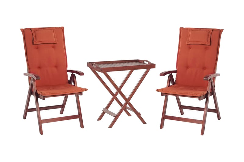 Balkongsett bord og to stoler med puter TOSCANA - Tre / Natur - Cafemøbler & cafesett