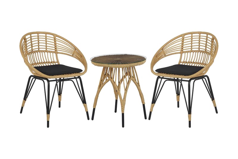 Balkongsett med bord og 2 stoler rotting PELLARO - Tre / Natur - Cafemøbler & cafesett