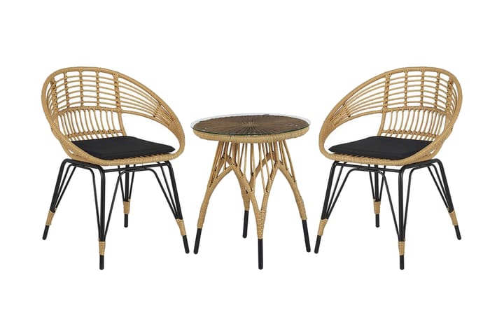 Balkongsett med bord og 2 stoler rotting PELLARO - Tre / Natur - Cafemøbler & cafesett