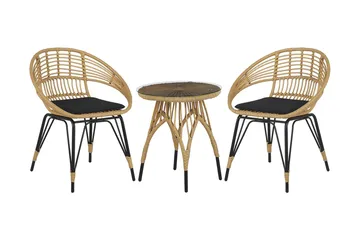 Balkongsett med bord og 2 stoler rotting PELLARO - Tre / Natur - Hagemøbler & utemiljø - Hagegruppe - Cafemøbler & cafesett