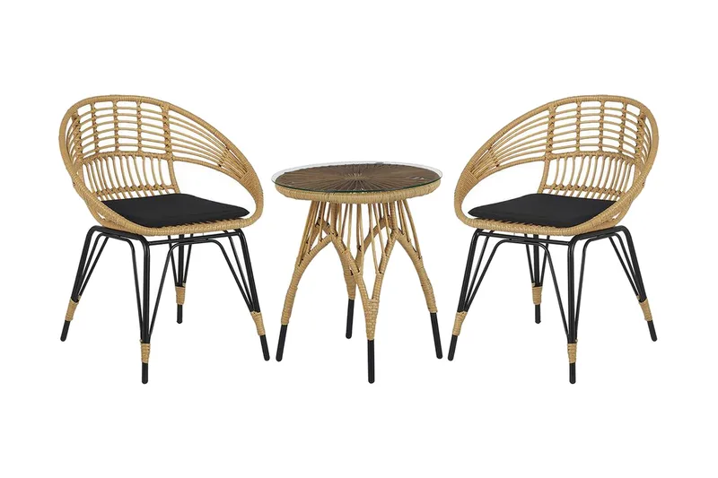 Balkongsett med bord og 2 stoler rotting PELLARO, Tre / Natur