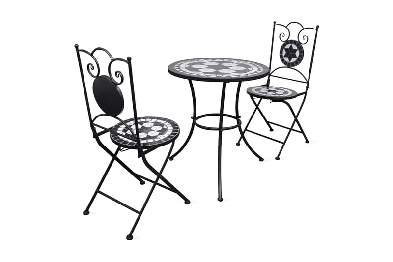 Bistrosett med keramikkfliser 3 deler svart og hvit - Svart - Cafemøbler & cafesett