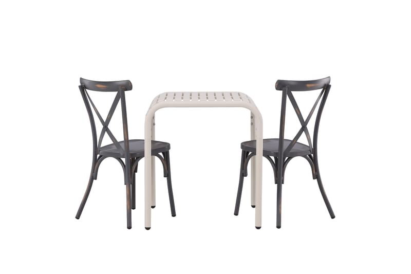 Borneo Cafésett 70 cm + 2 Tablas Spisestoler - Mørkegrå/Beige - Hagemøbler & utemiljø - Hagegruppe - Cafemøbler & cafesett