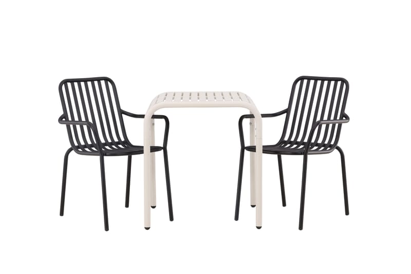 Borneo Cafésett 70 cm + 2 Peking Karmstoler, Svart/Beige