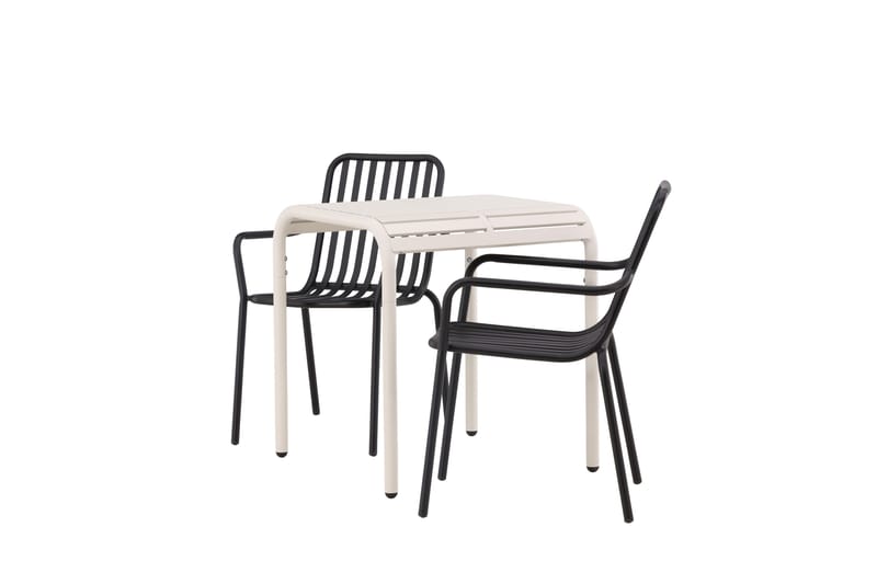 Borneo Cafésett 70 cm + 2 Peking Karmstoler - Svart/Beige - Hagemøbler & utemiljø - Hagegruppe - Cafemøbler & cafesett