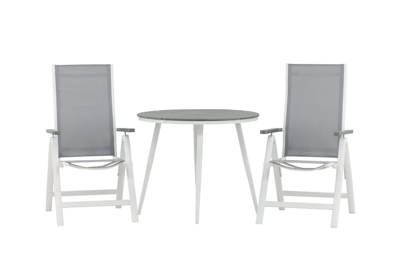 Break Cafégruppe Rund 90 cm + 2 Albany Posisjonsstol, Hvit/Grå