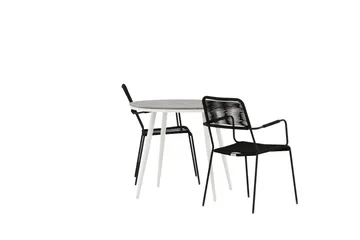 Break Cafégruppe Rund 90 cm + 2 Lindos Karmstol - Svart/Grå - Hagemøbler & utemiljø - Hagegruppe - Cafemøbler & cafesett