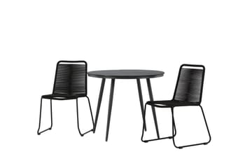 Break Cafégruppe Rund 90 cm + 2 Lindos Stablebar Stol - Svart - Hagemøbler & utemiljø - Hagegruppe - Cafemøbler & cafesett