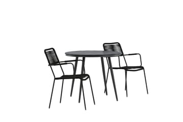 Break Cafésett Rundt Ø90 cm + 2 Lindos Karmstol - Svart - Hagemøbler & utemiljø - Hagegruppe - Cafemøbler & cafesett