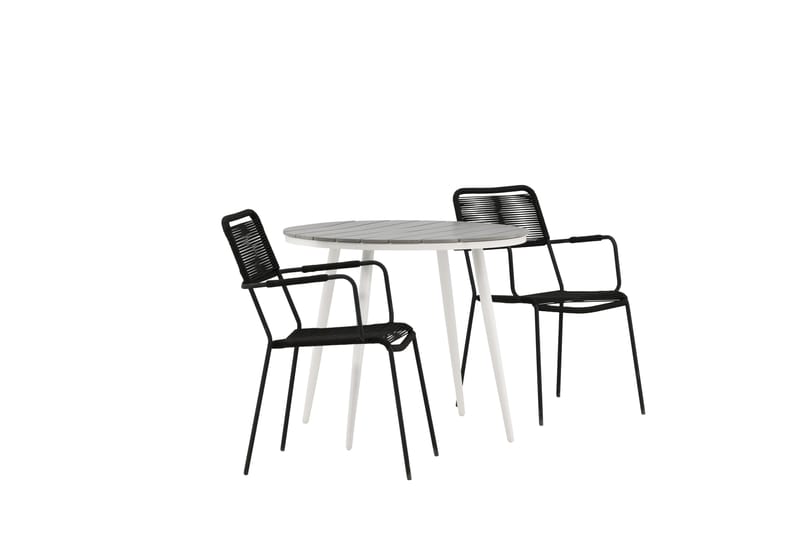 Cafégruppe Break Rund 90 cm + 2 Karmstol Lindos - Hvit/Grå/Aluminium - Cafemøbler & cafesett