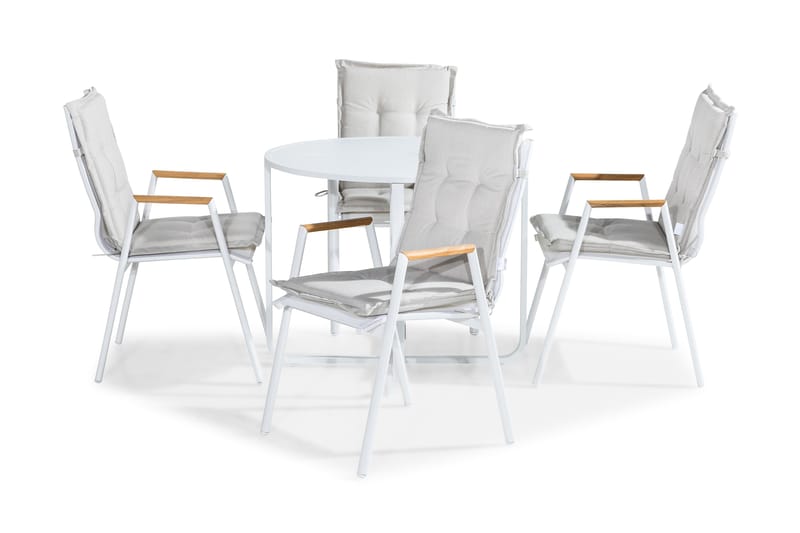 Cafégruppe Flippy 90 Rund + 4 Las Vegas Karmstol m Pute, Hvit|Teak|Offwhite