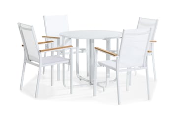 Cafégruppe Flippy 90 Rund + 4 Las Vegas Stablestol - Hvit|Teak - Hagemøbler & utemiljø - Hagegruppe - Cafemøbler & cafesett