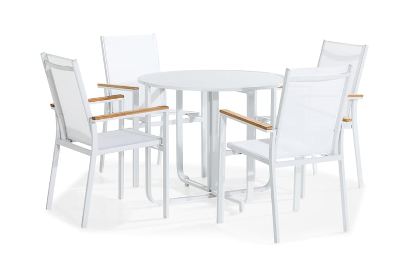 Cafégruppe Flippy 90 Rund + 4 Las Vegas Stablestol, Hvit|Teak