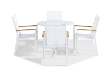 Cafégruppe Flippy 90 Rund + 4 Las Vegas Stablestol - Hvit|Teak - Hagemøbler & utemiljø - Hagegruppe - Cafemøbler & cafesett