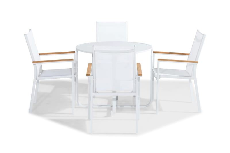 Cafégruppe Flippy 90 Rund + 4 Las Vegas Stablestol - Hvit|Teak - Hagemøbler & utemiljø - Hagegruppe - Cafemøbler & cafesett