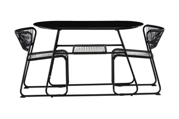 Cafésett Lamborg 120 cm Oval + 2 stoler - Glass/Svart - Hagemøbler & utemiljø - Hagegruppe - Cafemøbler & cafesett
