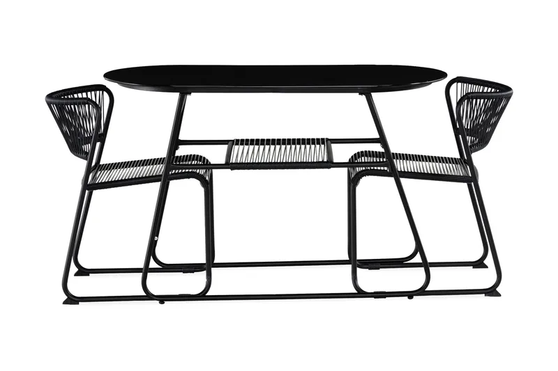 Cafésett Lamborg 120 cm Oval + 2 stoler - Glass/Svart - Hagemøbler & utemiljø - Hagegruppe - Cafemøbler & cafesett