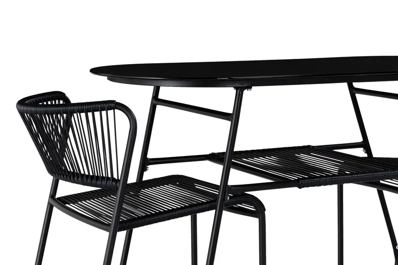 Cafésett Lamborg 120 cm Oval + 2 stoler - Glass/Svart - Hagemøbler & utemiljø - Hagegruppe - Cafemøbler & cafesett