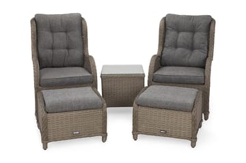 Cafésett Marcus med 2 Ørelapplenestoler m Fotskammel + Pute - Grå - Hagemøbler & utemiljø - Hagegruppe - Cafemøbler & cafesett