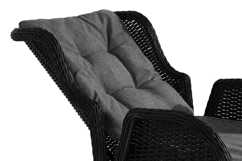 Cafésett Marcus med 2 Reclinerlenestoler m Pute - Svart - Hagemøbler & utemiljø - Hagegruppe - Cafemøbler & cafesett