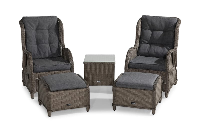 Cafésett Marcus med 2 Reclinerlenestoler m Pute - Grå - Hagemøbler & utemiljø - Hagegruppe - Cafemøbler & cafesett