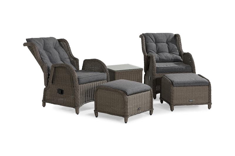 Cafésett Marcus med 2 Reclinerlenestoler m Pute - Grå - Hagemøbler & utemiljø - Hagegruppe - Cafemøbler & cafesett