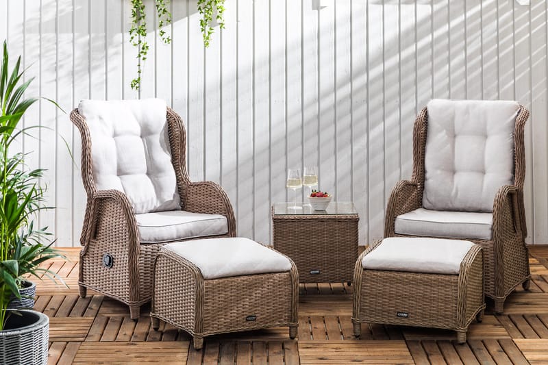 Cafésett Marcus med 2 Reclinerlenestoler m Pute - Natur - Hagemøbler & utemiljø - Hagegruppe - Cafemøbler & cafesett