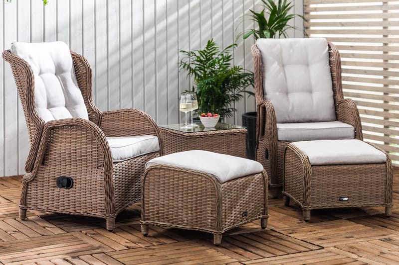 Cafésett Marcus med 2 Reclinerlenestoler m Pute - Natur - Hagemøbler & utemiljø - Hagegruppe - Cafemøbler & cafesett