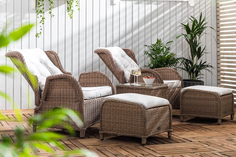 Cafésett Marcus med 2 Reclinerlenestoler m Pute - Natur - Hagemøbler & utemiljø - Hagegruppe - Cafemøbler & cafesett
