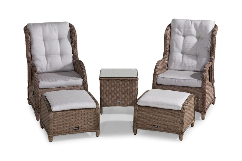 Cafésett Marcus med 2 Reclinerlenestoler m Pute - Natur - Hagemøbler & utemiljø - Hagegruppe - Cafemøbler & cafesett