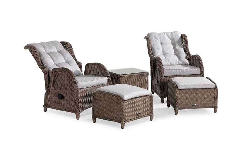 Cafésett Marcus med 2 Reclinerlenestoler m Pute - Natur - Hagemøbler & utemiljø - Hagegruppe - Cafemøbler & cafesett