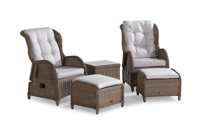 Cafésett Marcus med 2 Reclinerlenestoler m Pute, Natur