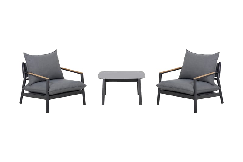 Cafésett Seattle 70 cm + 2 Lenestoler med Pute Glass/Mørkegr - Cafemøbler & cafesett