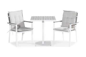 Cafésett Tunis 70x70 + 2 Tunis Stablestol m Pute - Hvit|Grå|Offwhite - Hagemøbler & utemiljø - Hagegruppe - Cafemøbler & cafesett